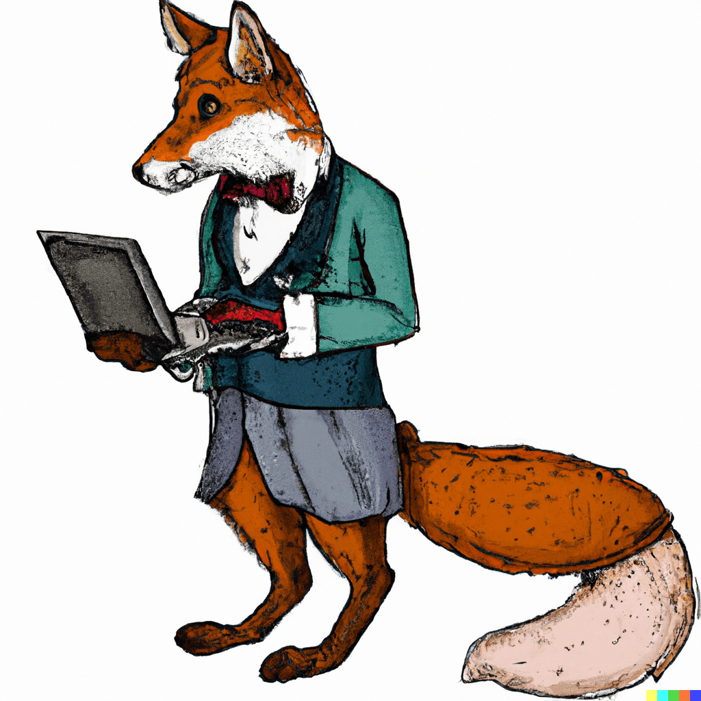 Victorian fox looking at a computer.